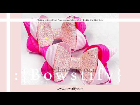 Rose Petal Pink Leather Glitter Dolly Inside-Out Hair Bow (2 Pack)